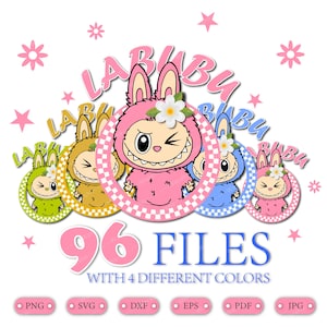 Lindo paquete de PNG de monstruo de Labubu, imágenes prediseñadas digitales kawaii para calcomanías, Cricut, sublimación y scrapbooking, SVG, DXF, EPS, PDF, descarga instantánea