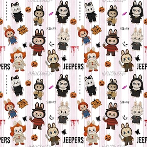 Labubu Halloween Monsters Seamless Pattern, Labubu PNG, Labubu Sublimation, Repeating Pattern, Kawaii Labubu Surface Pattern, Digital Paper