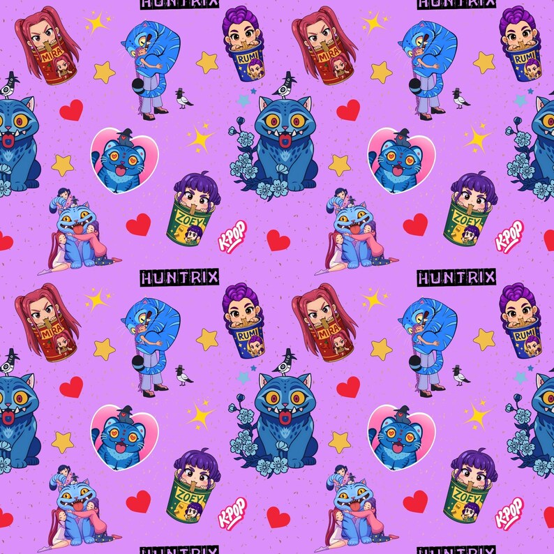 Kpop Hunters Seamless Pattern, Huntrix Digital Paper, Demon Hunters ...