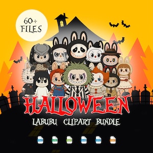 20 Horror Doll Halloween Labubu Png Bundle, Monster Doll Halloween, Cute Horror Movie Character Png, Kawaii Labubu Halloween, Sublimation