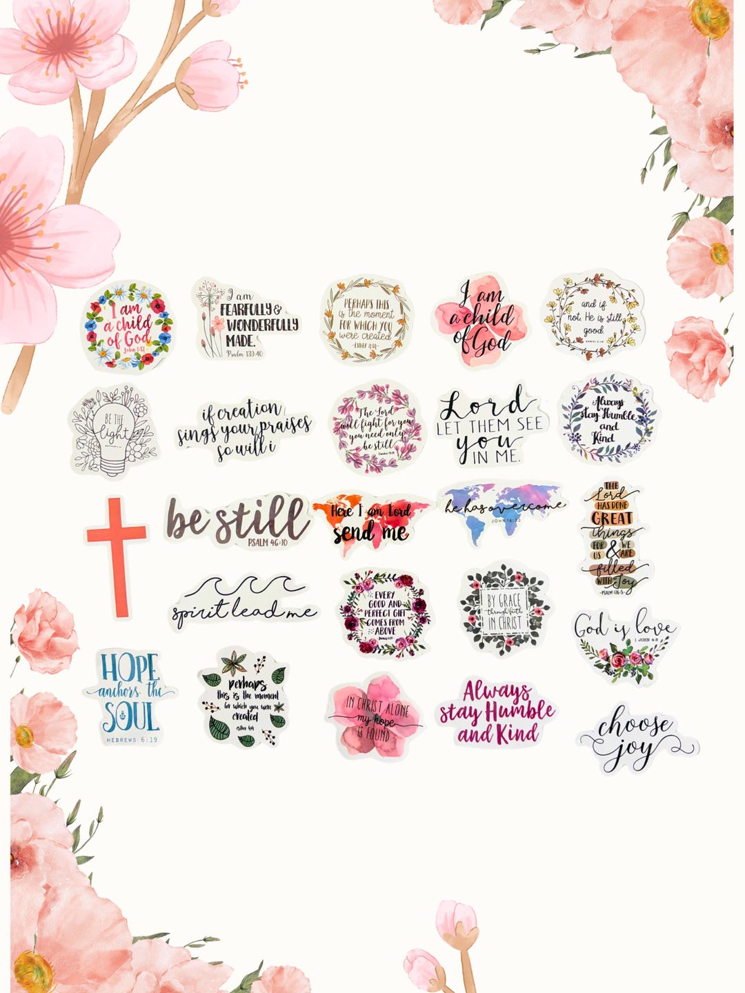 100 Pcs Christian Bible Verse Stickers Pack | Floral Faith Decals for ...