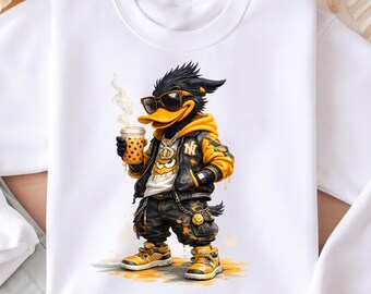 Duck PNG, Cartoon T-Shirt Design, Funny Animal Graphic, Printable PNG Download