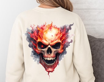 Flaming Skull PNG, Fire Clipart, Horror Skull Artwork, T Shirt Design, Sublimation