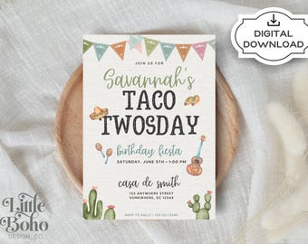 Taco TWOsday Fiesta Birthday Invitation, Custom Design (Digital Download)