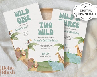 Faire-part d'anniversaire Safari, Wild un, deux, trois (téléchargement numérique)
