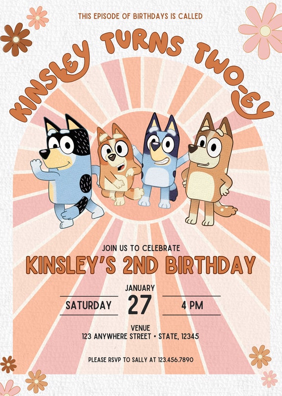 Blue Dog Birthday Invitation, Second Birthday, Custom Kids Party