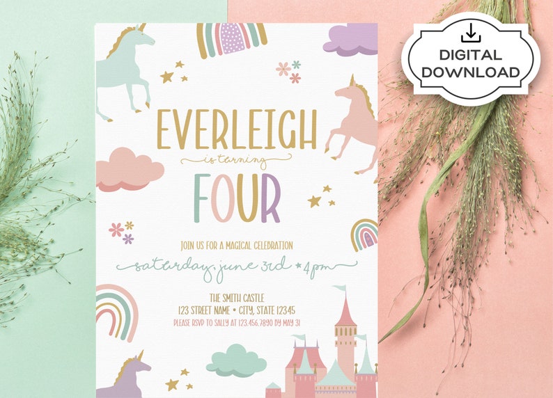 Rainbow Unicorn Birthday Invitation Custom Unicorn - Etsy