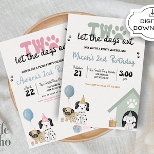 Two Let the Dogs Out Birthday Invitation, Puppy Party (Digital Download)