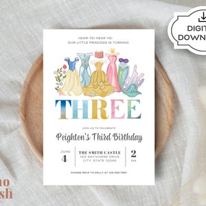 Disney Princess Birthday Invitation, Third Birthday, Disney Princesses, Digital Download, First Birthday, Second Birthday, Fifth Birthday