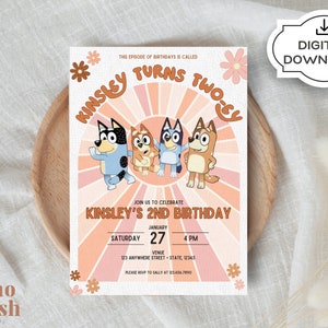 Blue Dog Birthday Invitation, Twoey Birthday, Second Birthday, Kids Birthday Invitation, Blue Dog, Digital Download, Custom Invitation