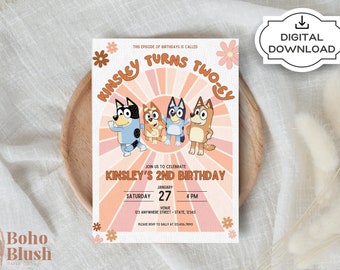 Blue Dog Birthday Invitation, Second Birthday, Custom Kids Party (Digital Download)