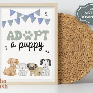 Adoptez un signe imprimable de chiot, téléchargement numérique, affiche de fête d'anniversaire, bleu adoptez un chiot, affiche de partie d'enfants, téléchargement immédiat