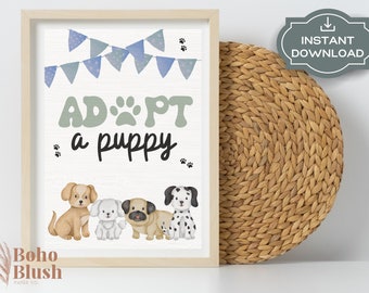 Adopt a Puppy Birthday Party Sign, Blue Poster (Instant Digital Download)