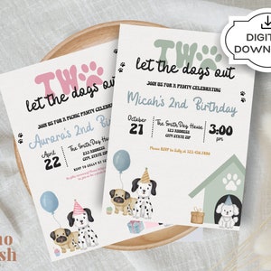 Two Let the Dogs Out Birthday Invitation, Kids Birthday Invitation, Puppy Party, Dogs, Digital Download, Custom Invitation