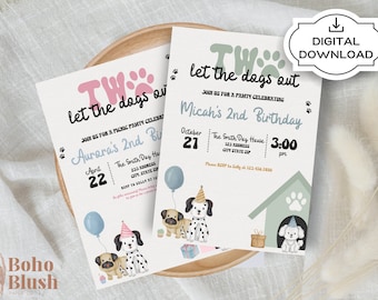 Two Let the Dogs Out Birthday Invitation, Puppy Party (Digital Download)
