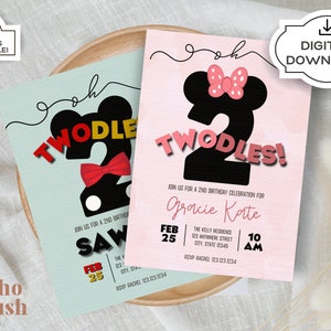 Oh Twodles Birthday Invitation, Mickey Mouse, Minnie Mouse, Custom Disney Invite, Oh Toodles, Digital Download