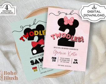 Oh Twodles Birthday Invitation, Mickey or Minnie Mouse (Digital Download)