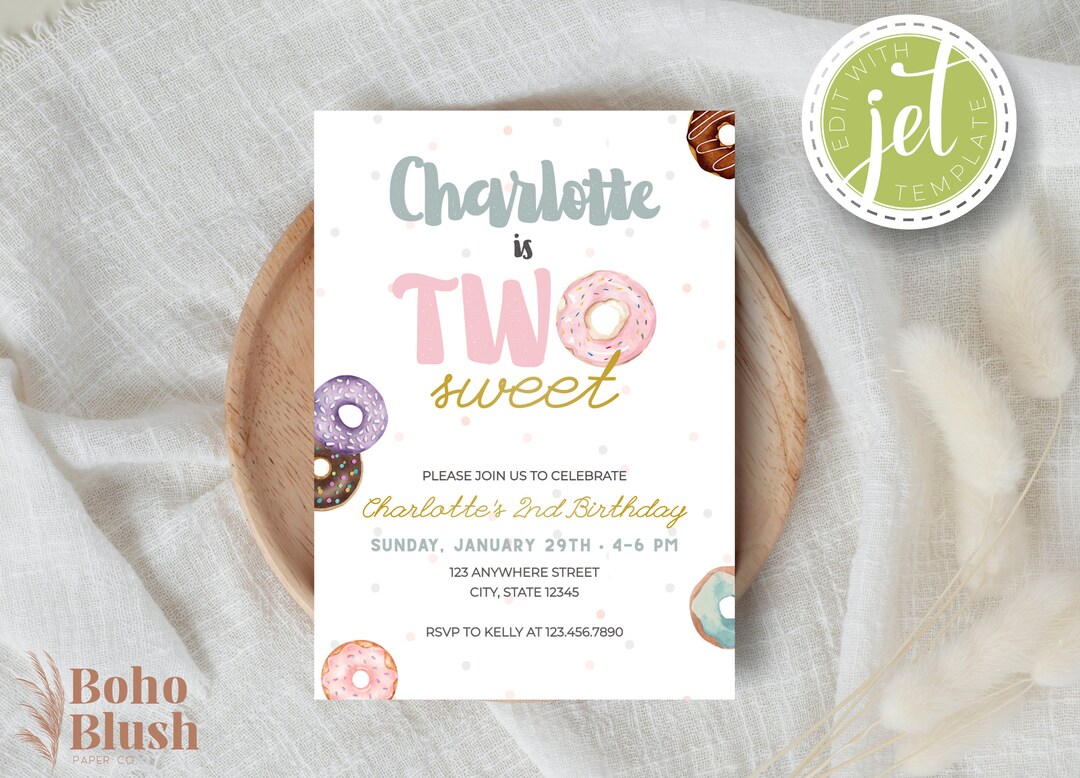 EDITABLE Two Sweet Birthday Invitation, Donut Birthday Invitation, 2nd