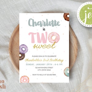 EDITABLE Two Sweet Birthday Invitation, Donut Birthday Invitation, 2nd Birthday, Colorful Invitation, Kids Invitation, Digital Download