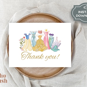 Tarjetas de agradecimiento de cumpleaños de princesas de Disney *Descarga digital*
