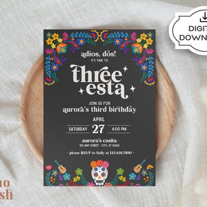 Three-Esta Party Invitation, Third Birthday Party Invitation, Fiesta, Three, Mexican Fiesta Party, Custom Invitation, Digital Download