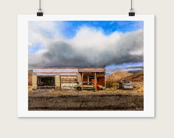 Vintage Gas Station Art Print: Western Desert Print Landscape and American Southwest