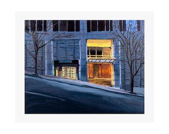 Kunstdruck, Winterlandschaft von Seattle im Stil eines dunkelblauen Ölgemäldes