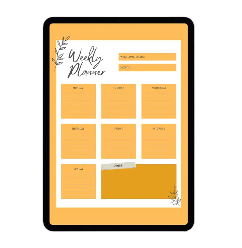 Orange Floral Weekly Planner - Printable Digital Download - Etsy