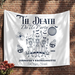 Til Death Do Us Party Bach Backdrop Banner, Custom Goth Personalized Bachelorette Party Banner,Funny Halloween Bridal Shower Decor Tapestry