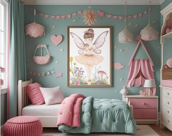 Whimsical Fairy Art Print, Enchanting Wall Decor, Kid's Room or Nursery Art, Magical Gift for Fairy Lovers, Home Aesthetic