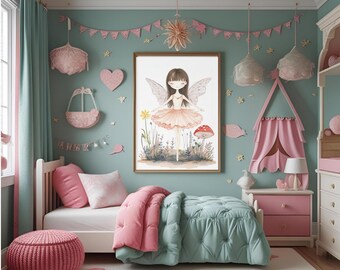 Whimsical Fairy Art Print, Enchanting Wall Decor, Kid's Room or Nursery Art, Magical Gift for Fairy Lovers, Home Aesthetic