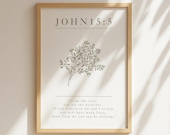 John 15:5 Bible Verse Print, Sage Green Christian Wall Art (Digital Download)