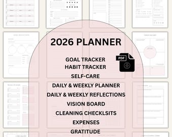 Self-Care Planner 2026, Wellness Tracker, Gratitude Journal (Digital Download)
