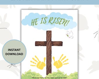 Easter Handprint Craft for Kids Printable Easter Art Activity He is Risen Art Preschool Kindergarten Homeschool Sunday School Craft PDF