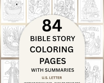 Sunday School Mega Bundle, 84 Kids Bible Story Coloring Pages with Summaries, Sunday School Activity, Christian Coloring Book PDF