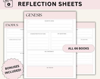 Bible Study Guide for Women, 66 Books of the Bible Reflection Study, Bible Journaling, Bible Study Tool, Bible Study Template Printable PDF