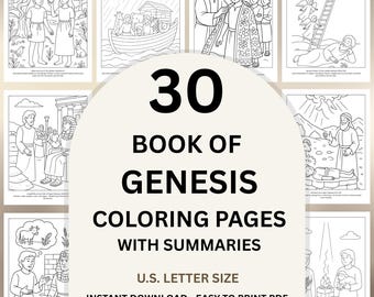 Bible Story Coloring Book, Genesis Coloring Pages 30 Christian Coloring Sheets Sunday School Activity Pages PDF Digital Download