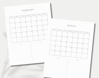 Afdrukbare maandkalender 2026, minimalistische staande lay-out (digitale download)