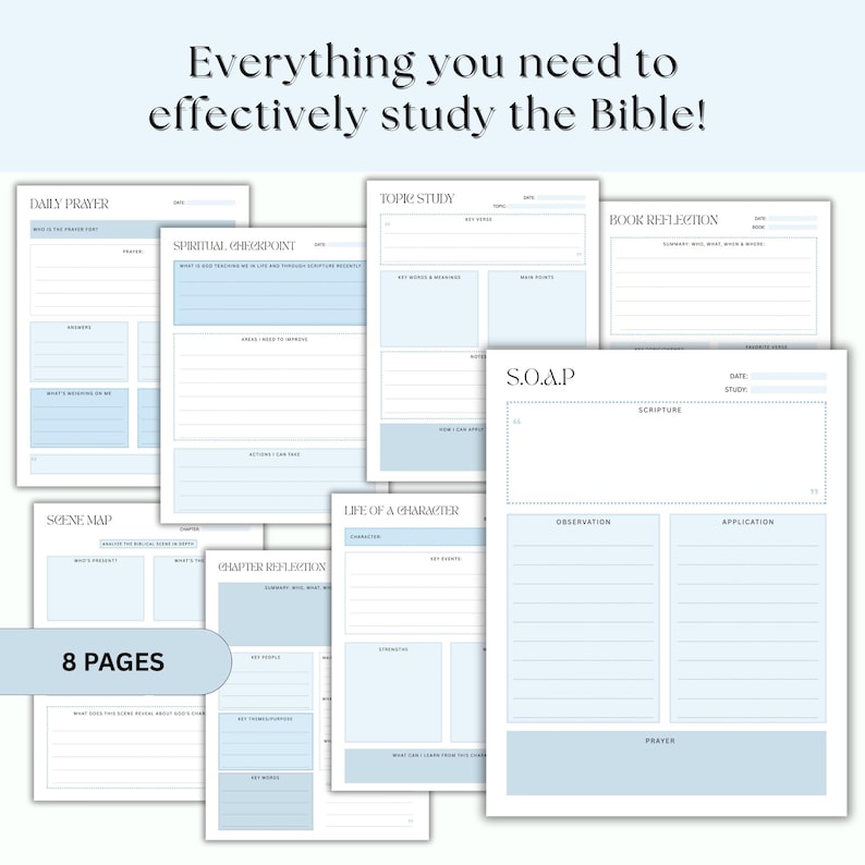 Pacchetto di modelli di studio biblico digitale, diario di studio biblico stampabile, strumenti di studio biblico, fogli di lavoro per capitoli della Bibbia, diario biblico in formato PDF immagine 6