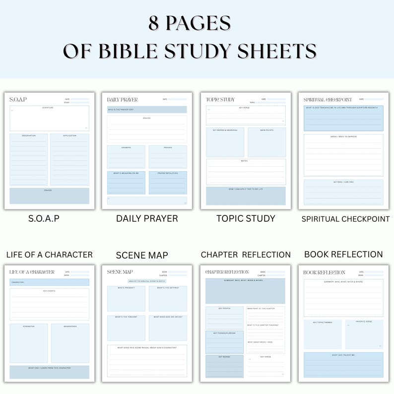 Pacchetto di modelli di studio biblico digitale, diario di studio biblico stampabile, strumenti di studio biblico, fogli di lavoro per capitoli della Bibbia, diario biblico in formato PDF immagine 3