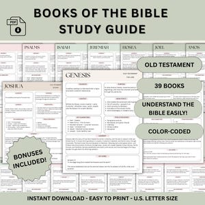 Paquete de guías de estudio del Antiguo Testamento, guía de resumen de libros bíblicos imprimibles, hojas de resumen bíblico de la herramienta de estudio bíblico, descarga digital en formato PDF