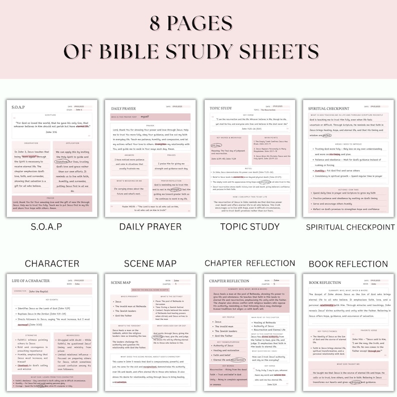 Pacchetto di modelli di studio biblico digitale, diario di studio biblico stampabile, strumenti di studio biblico, fogli di lavoro per capitoli della Bibbia, diario biblico in formato PDF immagine 2