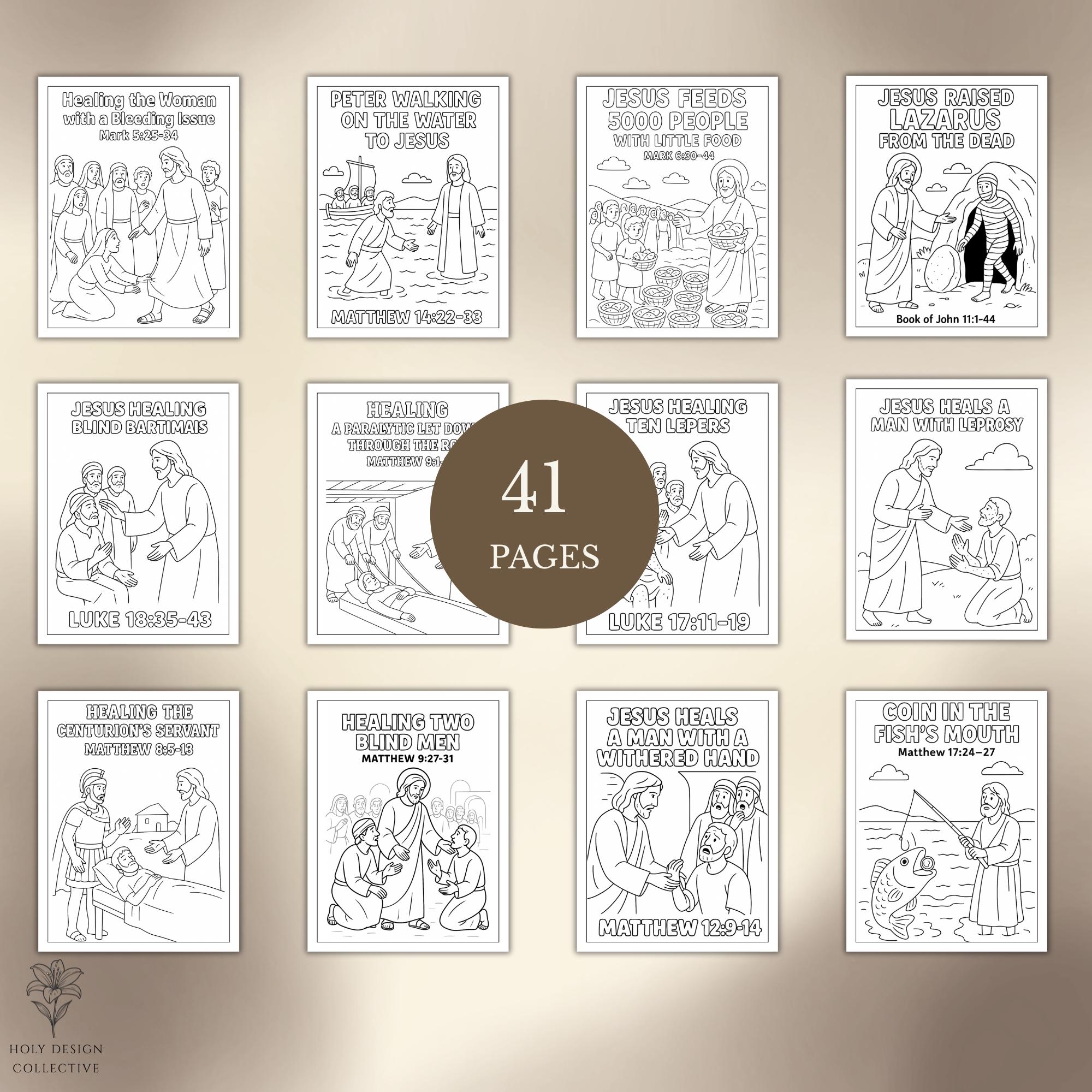 Bible Story Coloring Pages Easter Activity Jesus Miracles Sunday School ...