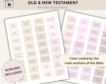 Printable Bible Tabs, Color-Coded, Neutral Pink, Color-coded Minimalist Bible Tabs, Bible Study Tool, Christian Gift (Digital Download)
