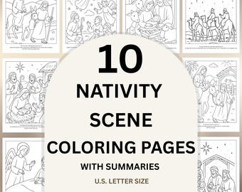 Nativity Scene Christmas Coloring Pages for Kids, Bible Verse Coloring Pages, Sunday School Activity (PDF)