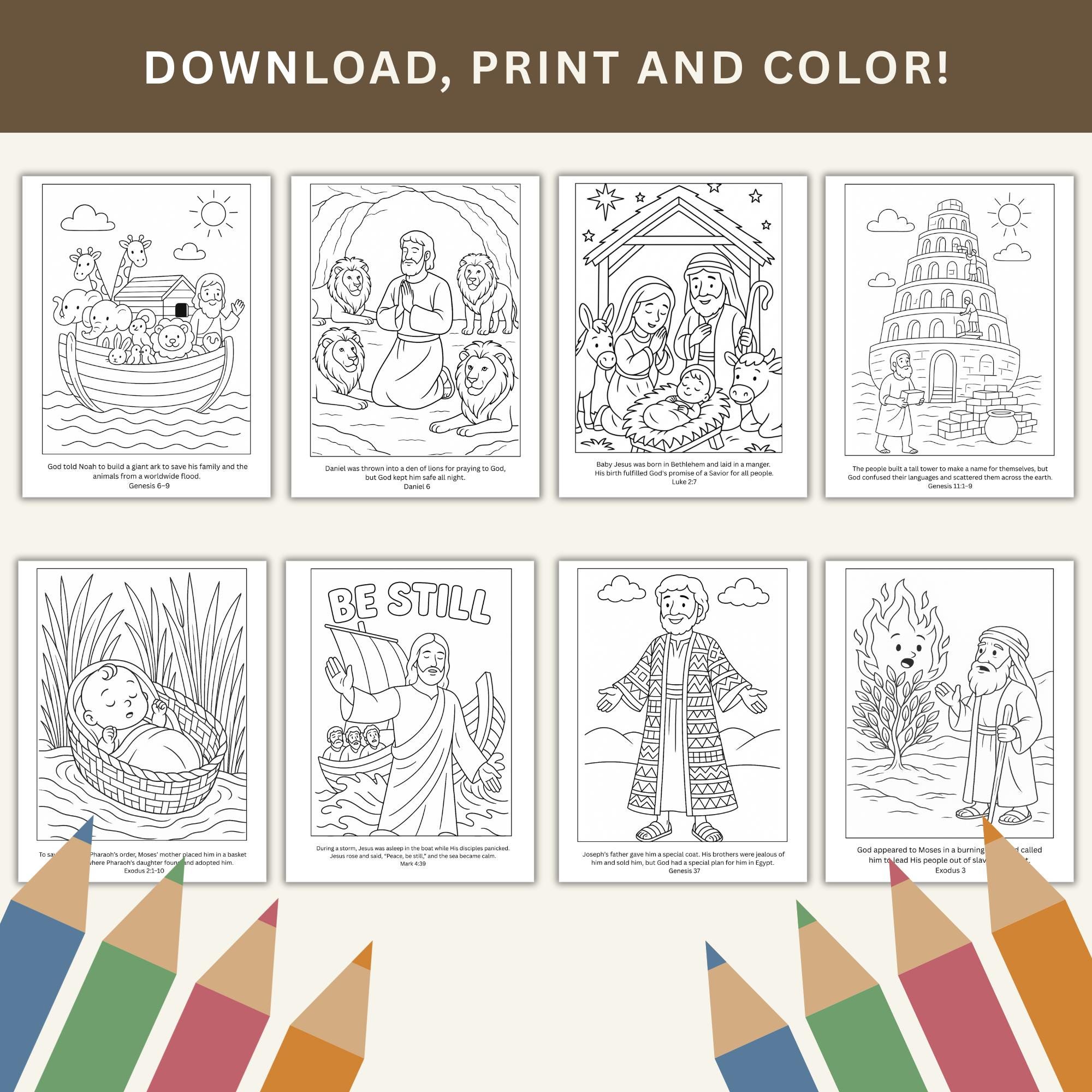 Sunday School Mega Bundle, 84 Kids Bible Story Coloring Pages With ...