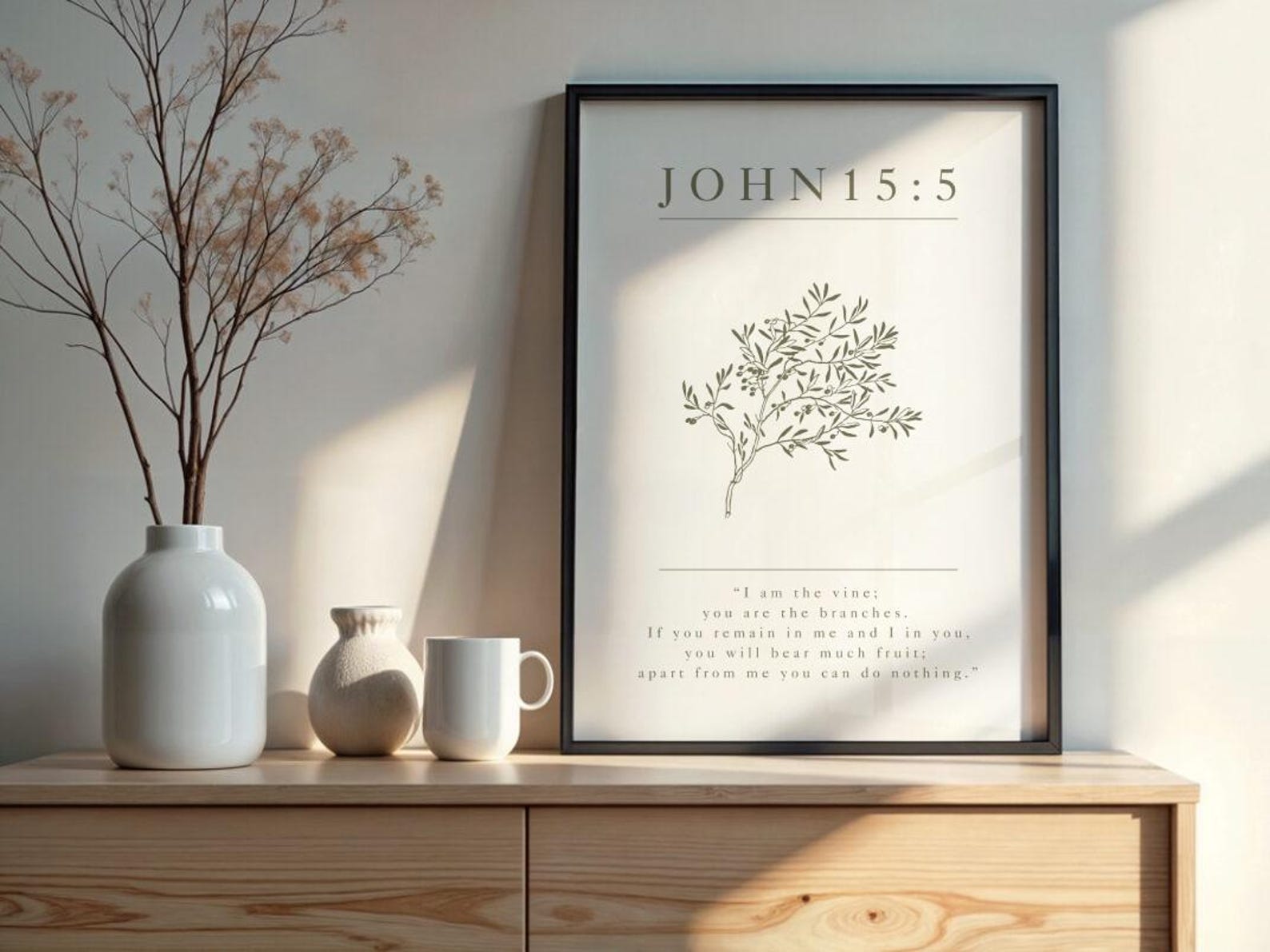 John 15:5 I Am the Vine Bible Verse Print, Sage Green Holiday Wall Art ...