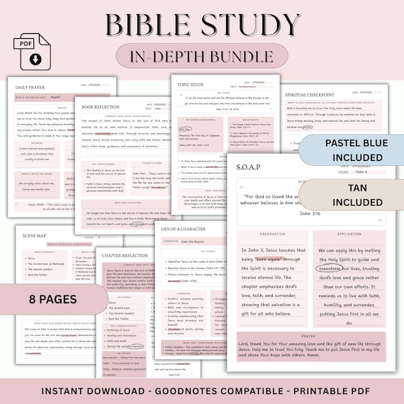 Digital Bible Study Template Bundle, Bible Study Journal Printable Bible Study Tools, Bible Chapter Worksheets, Bible Journaling PDF