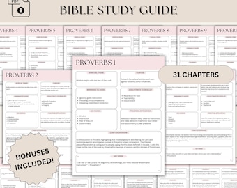 Proverbs Bible Study Guide, 31 Chapter Summaries, Chapter Reflection Sheets, Womens Bible Study Printable (PDF Digital Download)
