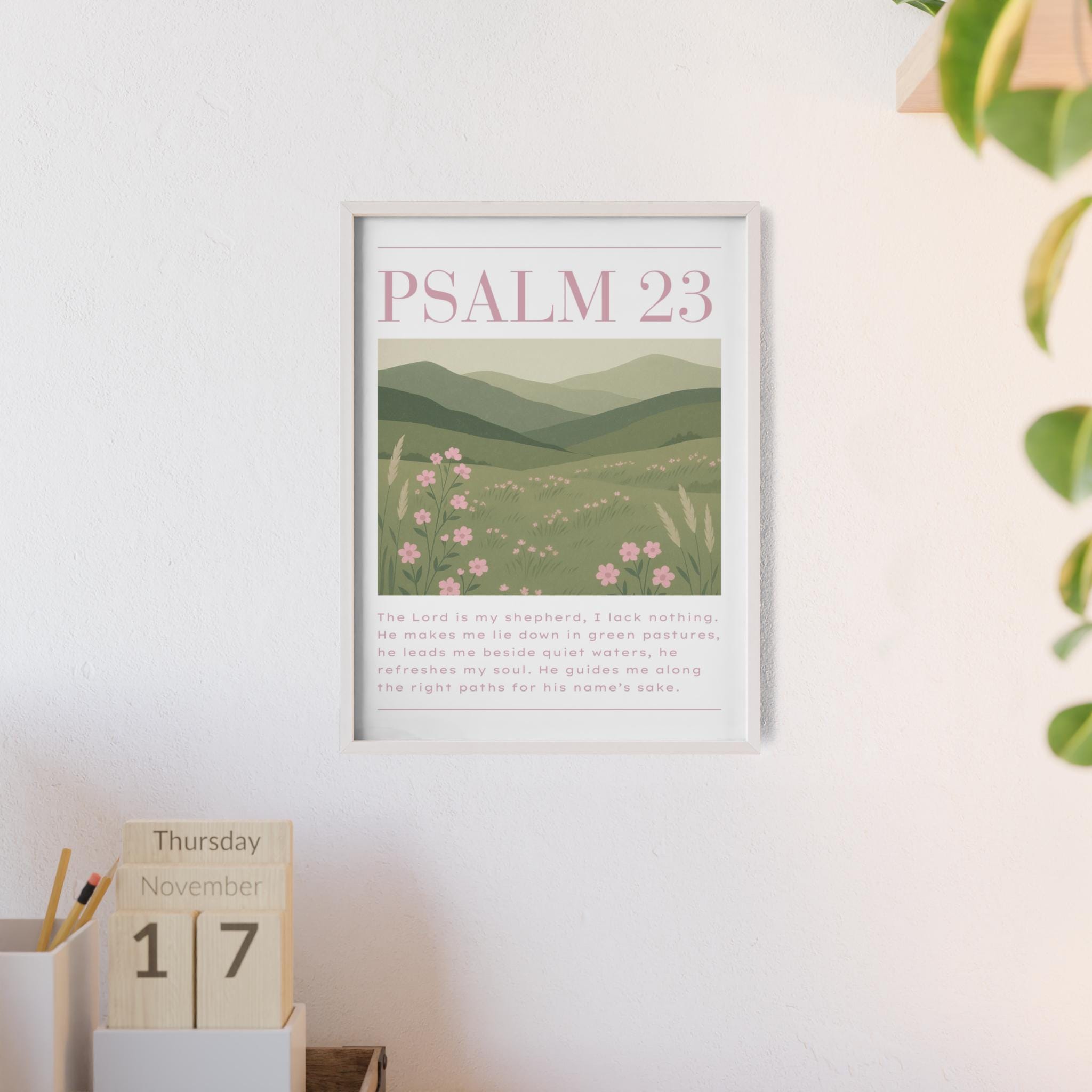 Framed Psalm 23 Poster, Christian Wall Art, Nursery Wall Art, Girl Bedroom Decor, Faith-Based Decor, Bible Verse Wall Art, Scripture Poster